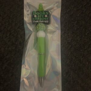 Green Novelty Pen with 'Books are Cheaper Than Therapy'